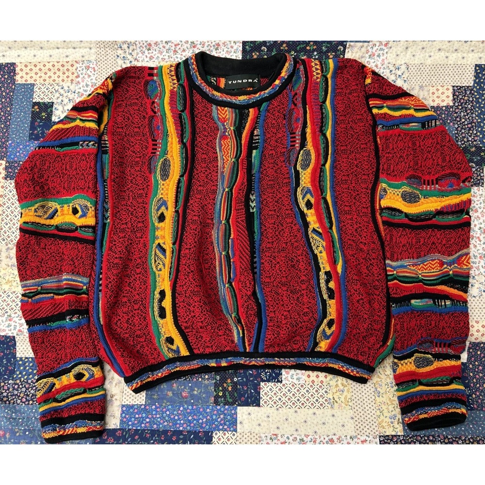 Tundra Sweater Men's Small Coogi-style Cable Knit Multicolor
